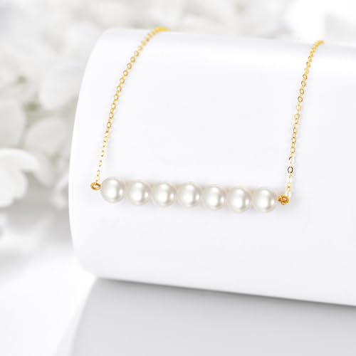 KECHO 14K Real Gold Beads Pendant Necklace Solid Yellow Gold Jewelry Anniversary Birthday Gifts for Women - color: White Pearl 7