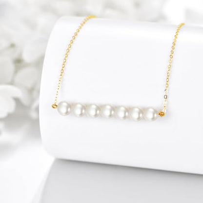 KECHO 14K Real Gold Beads Pendant Necklace Solid Yellow Gold Jewelry Anniversary Birthday Gifts for Women - color: White Pearl 7