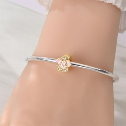 Gold Clip Stopper Charms for Pandora Bracelets Spacers Bead Charms Packs Jewelry Gift for Women - color: Gold Flower