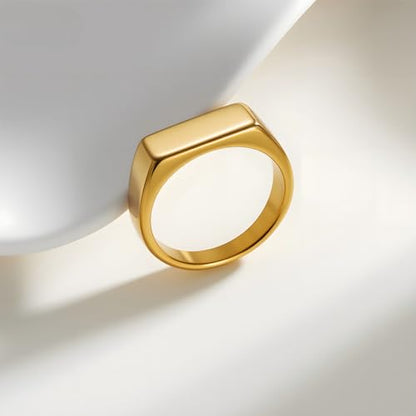 Mens Stainless Steel Plain Signet Rings 4/7/10/14MM Rectangular Pinky Rings | High Polish Classic Blank Thumb Rings, Everyday Comfit Wear, Gift for Men - color: Gold07