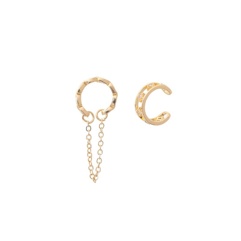 Gold Ear Cuff Earrings for Women Non Piercing 14K Gold Plated/Silver Cuff Clip On Cartilage Hoop Shining Cubic Zirconia Twisted Chain Ear Clip On Earring for Women Chunky Ear Cuffs Earrings - color: goldA