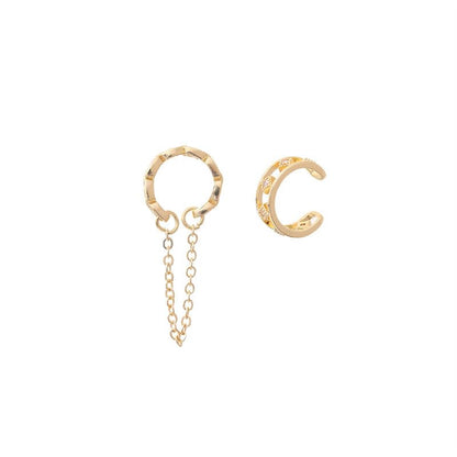 Gold Ear Cuff Earrings for Women Non Piercing 14K Gold Plated/Silver Cuff Clip On Cartilage Hoop Shining Cubic Zirconia Twisted Chain Ear Clip On Earring for Women Chunky Ear Cuffs Earrings - color: goldA