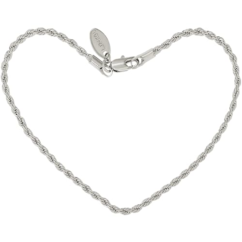 LIFETIME JEWELRY Gold Anklets for Women - 2mm Rope Chain Ankle Bracelet - 24k Real Gold Plated, Made in USA Since 1987 with Lifetime Replacement - color: White Gold, size: 9 inches