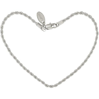 LIFETIME JEWELRY Gold Anklets for Women - 2mm Rope Chain Ankle Bracelet - 24k Real Gold Plated, Made in USA Since 1987 with Lifetime Replacement - color: White Gold, size: 9 inches