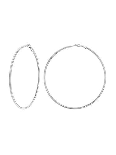 FaithHeart 2mm Thin Hoop Earrings for Women Hypoallergenic, Silver/Black/14K Gold Plated Stainless Steel Large Hoop Earrings for Women Lightweight Earring Trendy Jewelry, 20mm-100mm - color: Silver, size: 80mm/3.14"