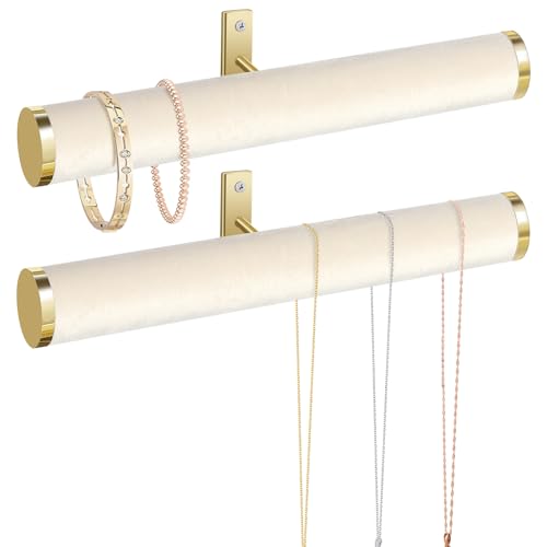 Velvet Necklace Holder Wall Jewelry Organizer, 12" Hanging Necklace Organizer, 2 Pack Wall Mounted Necklace Hanger for Bracelets Bangles Display,Beige - color: Beige