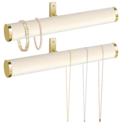Velvet Necklace Holder Wall Jewelry Organizer, 12" Hanging Necklace Organizer, 2 Pack Wall Mounted Necklace Hanger for Bracelets Bangles Display,Beige - color: Beige