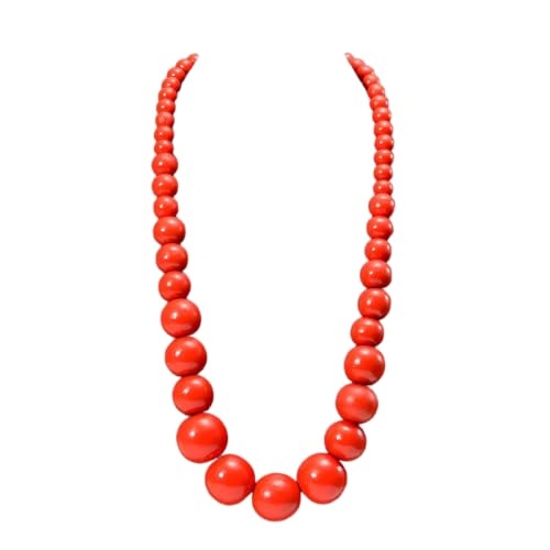 Boho Chunky Large Wooden Beads Necklace Colorful Natural Wood Bib Big Round Beaded Strand Necklaces for Women Ethnic Statement Costume Wedding Jewelry - color: Red