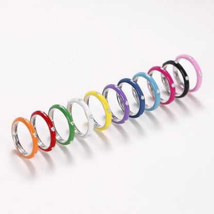 Stackable Enamel Ring 925 Sterling Silver Cubic Zirconia Rainbow Eternity Stacking Band Rings for Women 10 （White） - color: White, size: 10