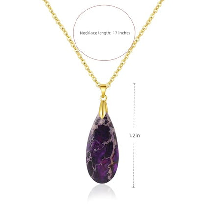 Inspirational Gifts Healing Gold Pendant Gold Necklaces for Women，Get Well Soon Encouragement Gifts for Women Friends Sister Mom, Natural stone Pendant Healing boho Friendship Jewelry for women - color: Light Purple-Gold