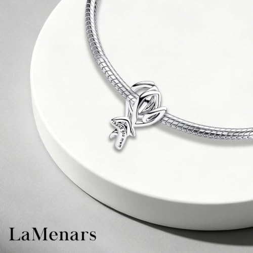 LaMenars 925 Sterling Silver Charms for Pandora Bracelets & Necklaces | Bead Charms Birthday Holiday Jewelry Gifts For Women - color: Flower Thank You Mom Charm