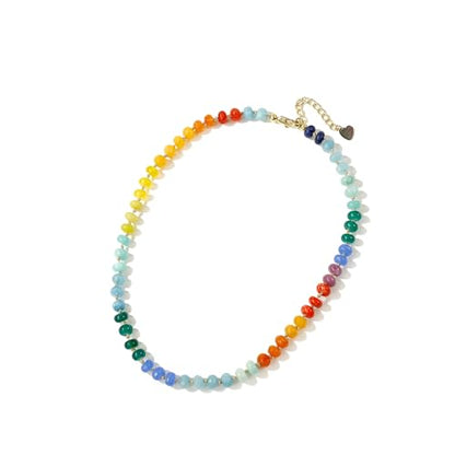 Gemstone Beaded Necklace for Women Colorful Natural Stone Freshwater Pearl Surfer Beach Rainbow Necklace Jewelry Gift - color: colorful -05