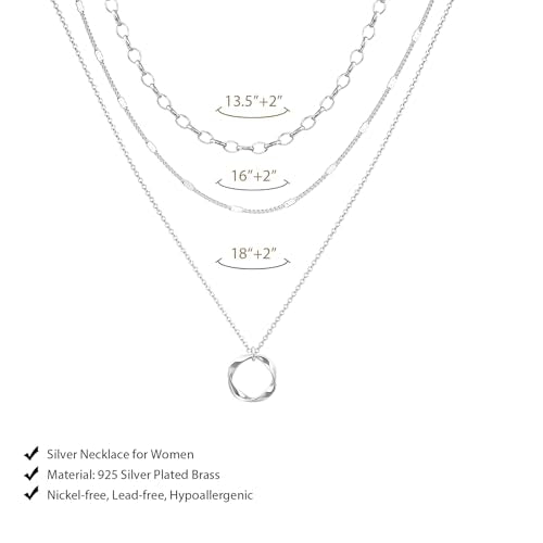 OGD Layered CZ Rondelle Pendant Necklaces for Women, 14K Gold Plated Trendy Mariner Chain Dainty Circle Rondelle Pendant Choker Necklace for Women Two-Toned Cubic Zirconia Gold Necklace - color: 3PCS-Circle-Silver