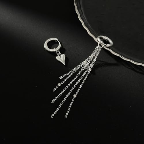 Heart Pearl Hoop Earrings Sliver Long Tassel Chain Huggie Hoop Earrings Pearl Beaded Drop Earring for Women Wedding Jewelry - color: heart