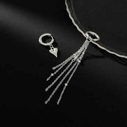 Heart Pearl Hoop Earrings Sliver Long Tassel Chain Huggie Hoop Earrings Pearl Beaded Drop Earring for Women Wedding Jewelry - color: heart