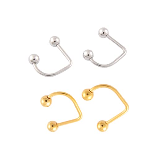 DATOA 16G Stainless Steel Lip Monroe Medusa Hoop Rings C-Shaped Piercing Ball Lippy Loop Labret Lip Rings Piercing Jewelry for Women Men - color: Silver&Gold