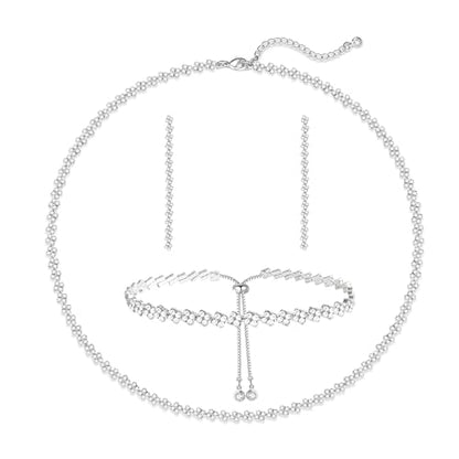HAXIYA Tennis Necklace Bracelet for Women, Sterling Sliver Jewelry Set, Silver/Gold Chocker Necklace, Crystal Bracelet for Women, Wedding Jewelry for Bride, Sparkly Party Prom Hypoallergenic - color: Silver