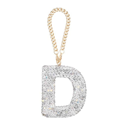 MECCANIXITY Bling Car Letter Charm, Initial D Letter Interior Car Rear View Mirror Decoration Hanging Crystal Ornaments for Women Bags Water Cup DIY Craft, Silver - style: Letter D