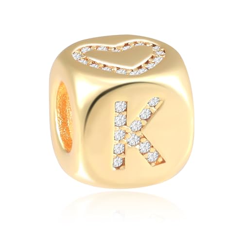 Letter Charms for Necklace and Bracelets,14K Gold Plated Women's Bead Charms, A-Z Alphabet Initial Beads Name Pendant DIY Jewelry Birthday Gift for Women - style: Charm-K