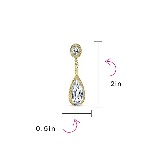 Long Cocktail CZ Halo Teardrop Chandelier Clip On Earrings Silver Plated - color: Gold-Tone