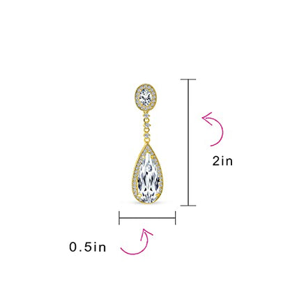 Long Cocktail CZ Halo Teardrop Chandelier Clip On Earrings Silver Plated - color: Gold-Tone