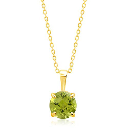 MAX + STONE 14k White or Yellow Gold Gemstone Round Pendant Necklace for Women 6mm Solitaire Birthstone with 18 Inch Cable Chain - color: Genuine Peridot