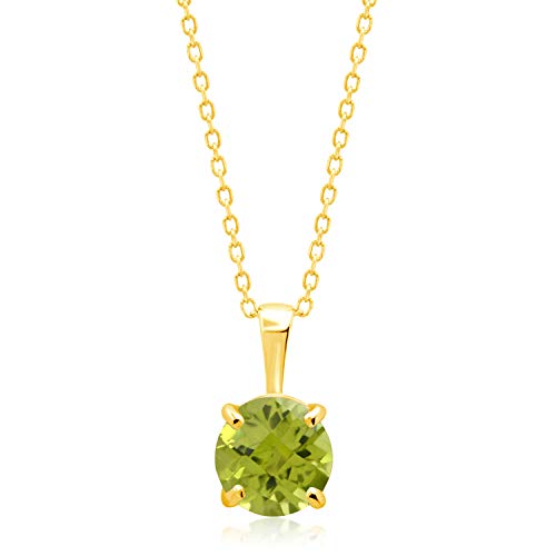 MAX + STONE 14k White or Yellow Gold Gemstone Round Pendant Necklace for Women 6mm Solitaire Birthstone with 18 Inch Cable Chain - color: Genuine Peridot