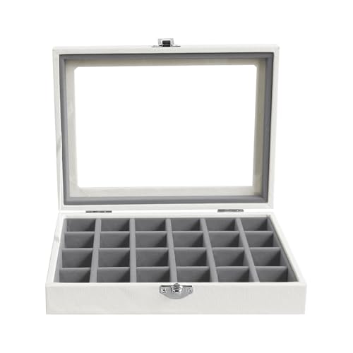 Wudygirl 24 Grid Earring Organizer Small Jewelry Box with Lid WhiteGray | Ring Box with Adjustable Dividers, Velvet Lining, Ideal for Rings, Earrings, Jewelry Display, Gift Giving - style: White Gray 24 Grid