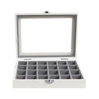 Wudygirl 24 Grid Earring Organizer Small Jewelry Box with Lid WhiteGray | Ring Box with Adjustable Dividers, Velvet Lining, Ideal for Rings, Earrings, Jewelry Display, Gift Giving - style: White Gray 24 Grid
