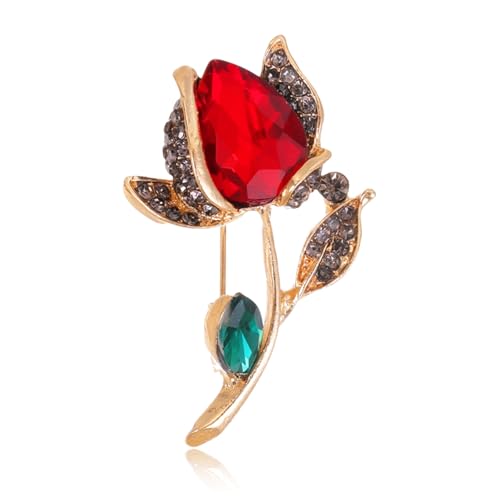 Red Rose Flower Brooches Pins for Women Men Elegant Crystal Flower Lapel Pin Retro Suit Hat Dress Accessories Wedding Valentine's Day Jewelry Gift - style: Crystal B