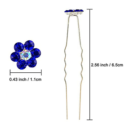 Rhinestone Flower Hair Pins, 40 Pcs U-Shaped Crystal Party Wedding Bridal Hair Accessories for Women Girls (Blue) - color: Blue