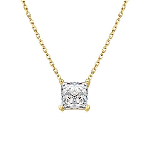 S.Leaf 18K Gold Plated Cubic Zirconia Choker Necklace for Women 925 Sterling Silver Layered Coin Moon Star Heart Circle Crystal Lariat Pendant Necklaces Gifts for Women Trendy - color: Square_Gold