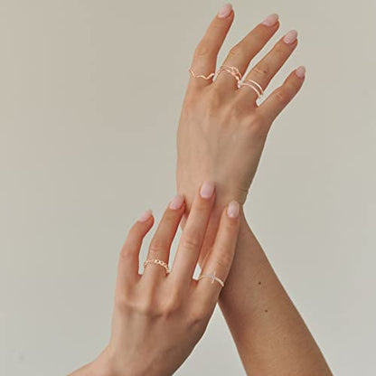 ZOERAY Gold Silver Stackable Rings for Women Non Tarnish CZ Ring Set | 10PCS 14K Gold Plated, Dainty Stacking Band Rings, Cross Wave Paperclip Knot Knuckle Thumb Ring, Jewelry Gifts, Size 4-11 - color: Rose Gold