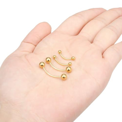 Snake Eyes Piercing Jewelry Tongue Surgical Steel Frog Eyes Tongue Rings 16G 14G Eyebrow Piercing Curbed Barbell Vertical Labret Lip Jewelry Bridge Piercings for Women Men 10mm/12mm/14mm/16mm - color: 16g,goldtone