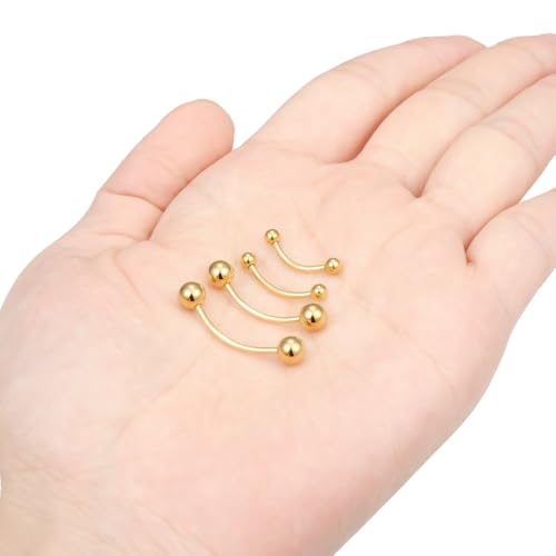 Snake Eyes Piercing Jewelry Tongue Surgical Steel Frog Eyes Tongue Rings 16G 14G Eyebrow Piercing Curbed Barbell Vertical Labret Lip Jewelry Bridge Piercings for Women Men 10mm/12mm/14mm/16mm - color: 16g,goldtone