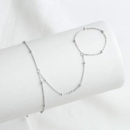 Kakikaki 925 Sterling Silver Finger Ring Bracelet Hand Chain for Women | Slave Bracelets 7" to 9" Adjustable - color: Silver, style: Satellite Chain