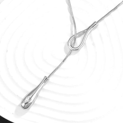 Y Shaped Water Drop Pendant Necklace for Women Adjustable Y Sliding Lariat Charm Necklace Fashion Stainless Steel Snake Chain Teardrop Jewelry Gift - color: Silver