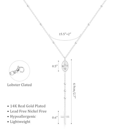 Lariat Gold Necklace for Women, Dainty Long Necklace 14k Gold Plated/Silver Y-Shaped Pendant Necklace Trendy Layered Cz Beaded Chain Drop Necklaces Simple Gold Jewelry for Women Gift - style: LC-1NK-22031-SLW