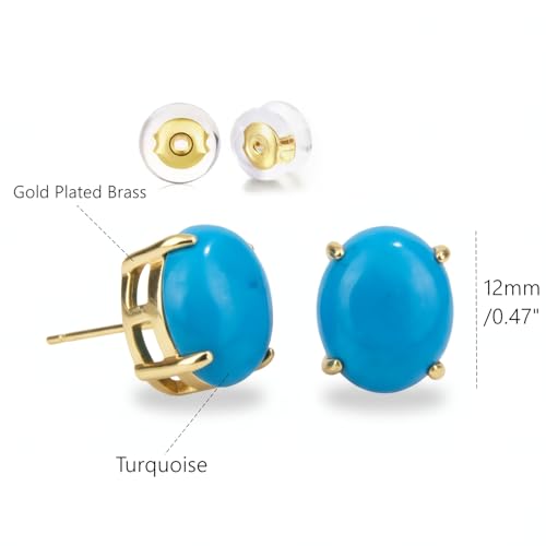 Turquoise Earrings, Natural Crystal Stud Earrings for Women, Dainty Minimalist 12mm Blue Gemstone Earrings Hypoallergenic Posts