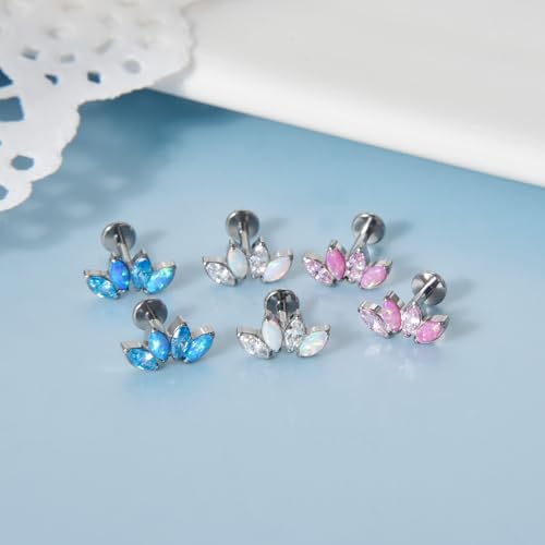 Lantine G23 Titanium Helix Piercing Jewelry Opal 16g Flat Back Stud Earrings Climber Labret Cartilage Tragus Daith Piercing Jewelry - color: Opal+Cz, size: 16g 8mm