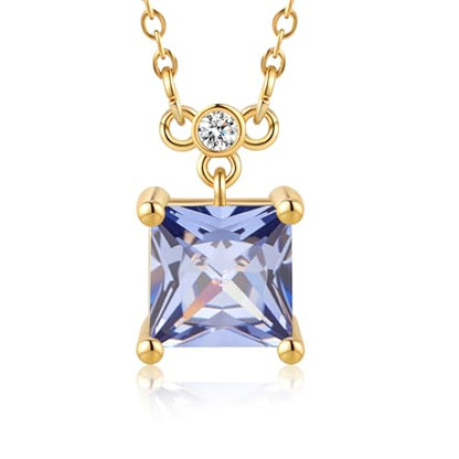 18K Gold-Plated Non Tarnish Birthstone Necklace for Women, 5A Princess Cut Cubic Zirconia Pendant, Birthday Anniversary Valentine's Gift, 18-20 Inches - color: 12-Dec-Light Tanzanite Blue