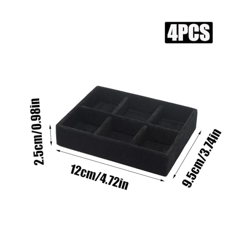 Small Jewelry Tray Set 4 Pcs Black Velvet Stackable Jewelry Organizer Tray Mini Jewelry Drawer Organizer for Necklace Ring Earrings Jewelry (4 Styles) - color: Black