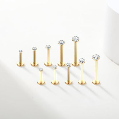 Aumeo 20G 18G 16G Threadless Push in Nose Rings Studs Surgical Steel Labret Jewelry Monroe Lip Rings Studs Medusa Ashley Piercing Jewelry for Women - color: Gold, size: 16g*6/7/8/10/12mm