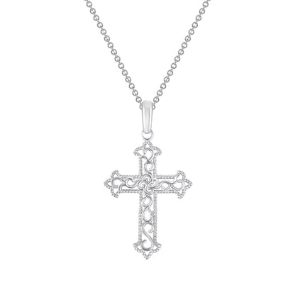 Takar 14K Gold Vermeil and 925 Sterling Silver Filigree Cross Pendant Necklace for Women, Open Work Christian Jewelry, Optional Rolo Chain - color: 925 Sterling Silver