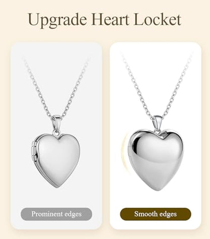 Heart Locket Necklace for Women - 16K Gold Silver Plated Photo Lockets Necklace that Hold 2 Pictures - Great Gift to Keepsake Full of Love and Remembrance, 16.8+2.2 Inch Extension Chain - color: Silver