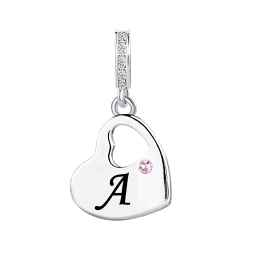 KunBead Initial A-Z Letter Pink Heart Alphabet Birthday Dangle Love Charms Compatible with Pandora Charm Bracelet for Auntie Friend Sister Mom Daughter Nana Granddaughter Wife - style: Letter A
