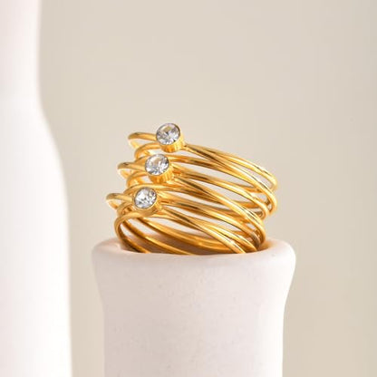 Elegant Gold Stackable Rings with Sparkling Clear Gemstones Minimalist Modern Jewelry for Women Fashion Stacked Ring Set for Daily
