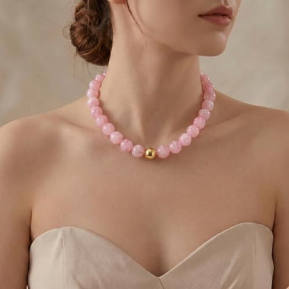 Multicolor Chunky Beaded Necklace, Statement Colorful Round Ball Beads Choker Necklace with Gold-Tone Adjustable Chain, Fashion Bold Neck Jewelry for Women - color: 16mm-Pink