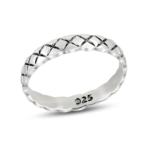 AeraVida Oxidized .925 Sterling Silver Diamond Cut Textured Band Ring 7-9 | Unique Textured Design, Durable, Timeless Style for Men and Women - size: 7