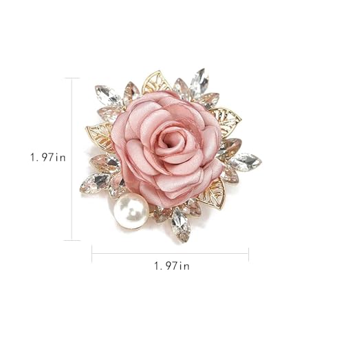 Rose Flower Brooch for Women Large Flower Brooch Elegant Pearl Brooches Handmade Crystal Pearl Pins Fabric Floral Lapel Pin Christmas Valentine's Day Dress Suit Accessories - color: pink